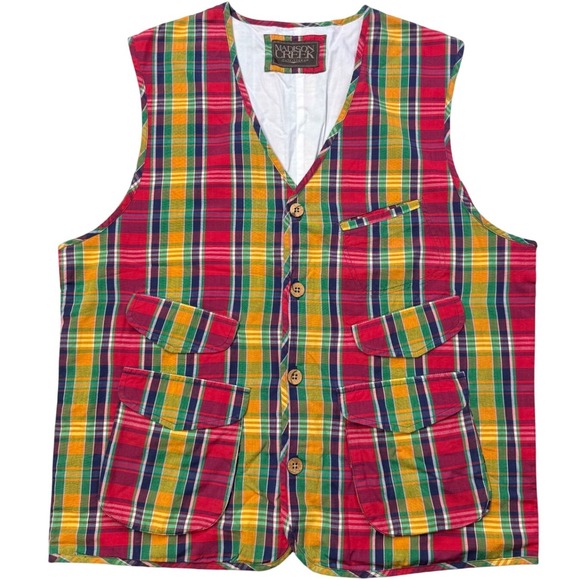 Madison Creek Outfitters Other - Madison Creek Plaid Utility Vest Mens‎ Large Cotton Button Front Pockets